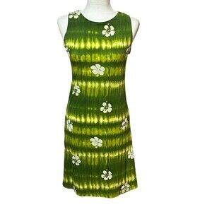 Pio Studio Women’s Summer Dress Green Tie/dye Hibiscus Island Wear Size Large